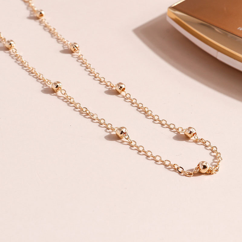 Metal Ball Bead Chain Long Necklace Femininity All Round Bead Choker Collarbone Chain Jewelry