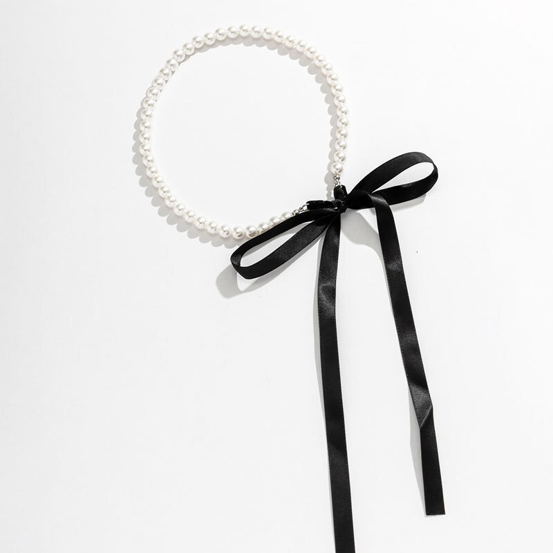 Imitation Pearl Necklace Female French Artificial Pearl Bow Neckchain Collarbone Chain Jewelry for Women