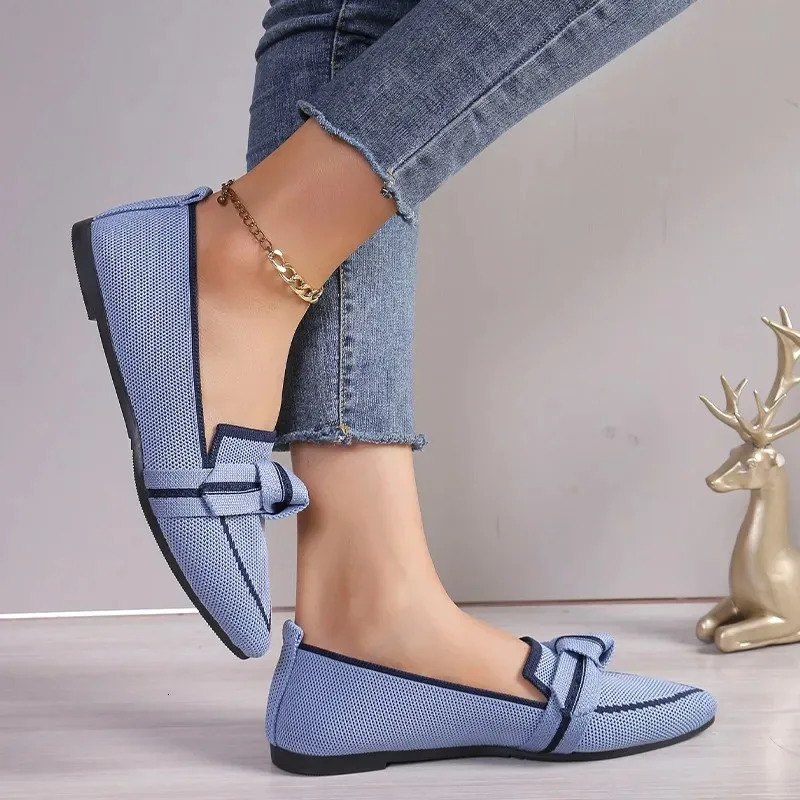 Womens Shoes Loafers Bowtie Ballet Flats Pointed Toe Barefoot Slip-on Sandals Casual Flat Heel Woman Shoe 250318