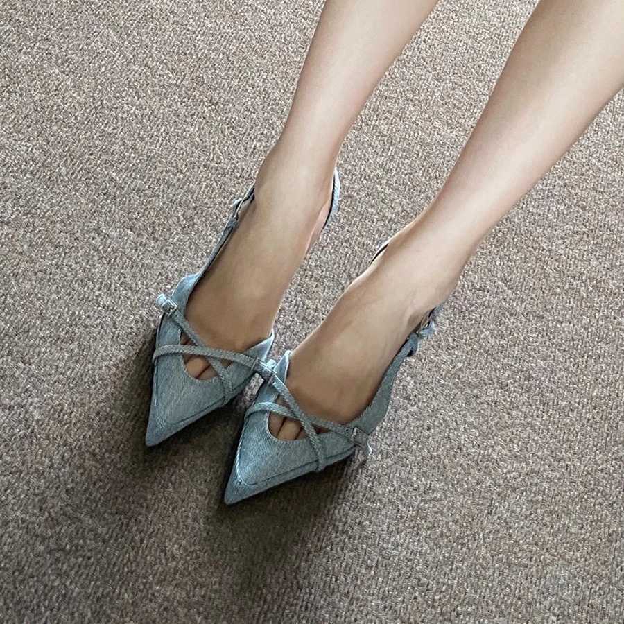 2025 Street Buckle Pump Pointed Toe Thin High H Banquet Strap Party Shoes Zapatos De Mujer Y250317