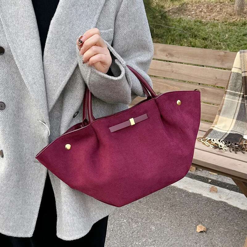 Meet You 2025 Autumn Winter New Scrub Faux Suede Tote For Women Vintage Design Large Capacity Daily Commuter Shoulder Bag