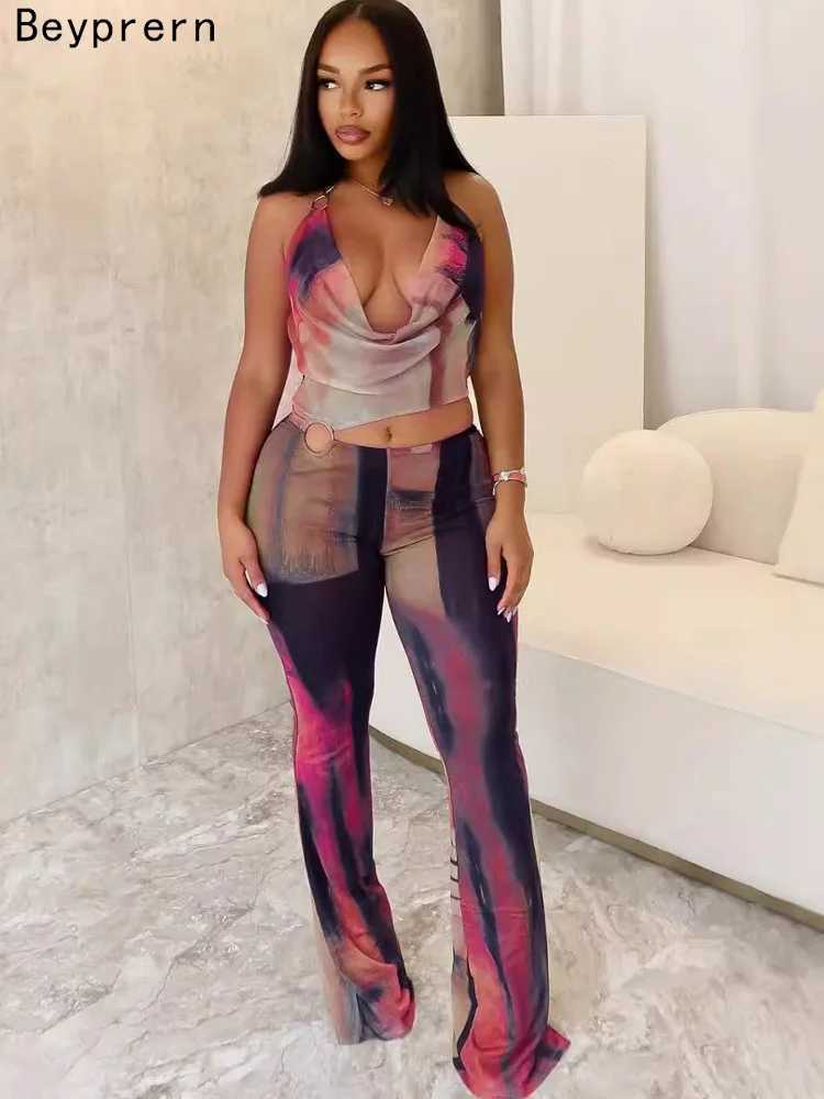 Beyprern Womens Charm Dream jumpsuit for girls with suspender neckline O-ring tie dye jumpsuit X250318
