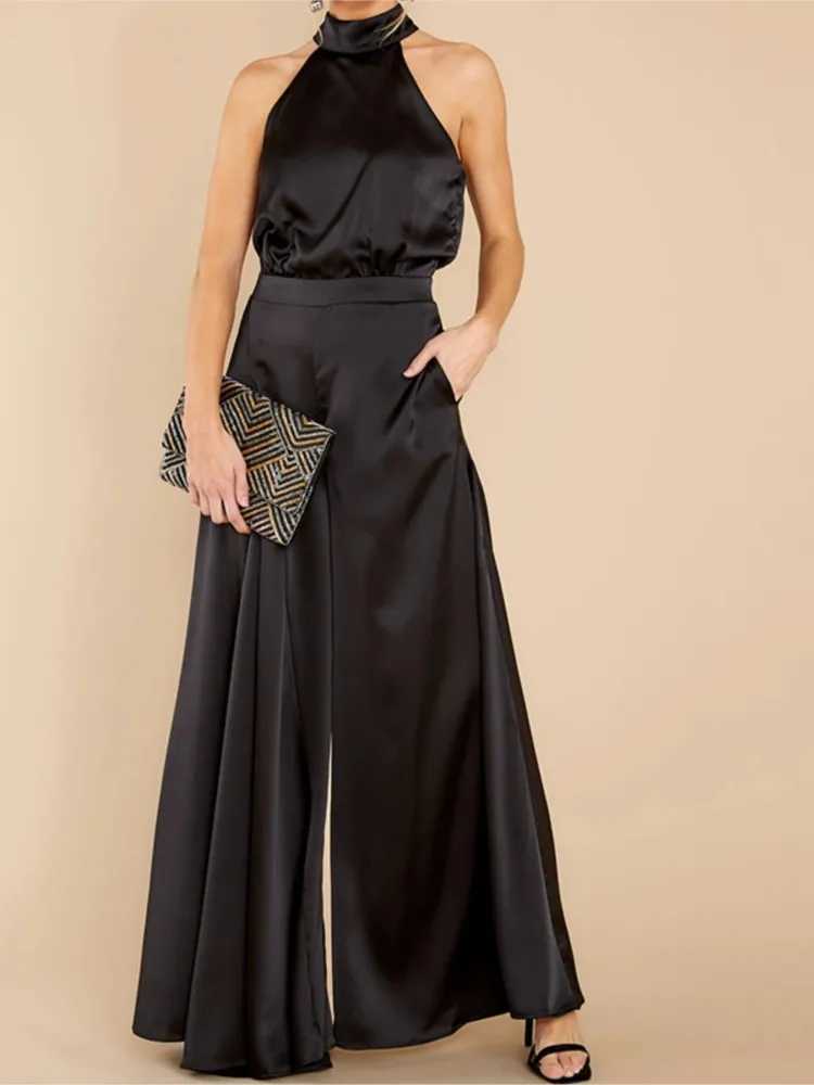 Spring and summer womens new sexy strapless high waisted jumpsuit wide leg pants womens casual and comfortable jumpsuit X250318