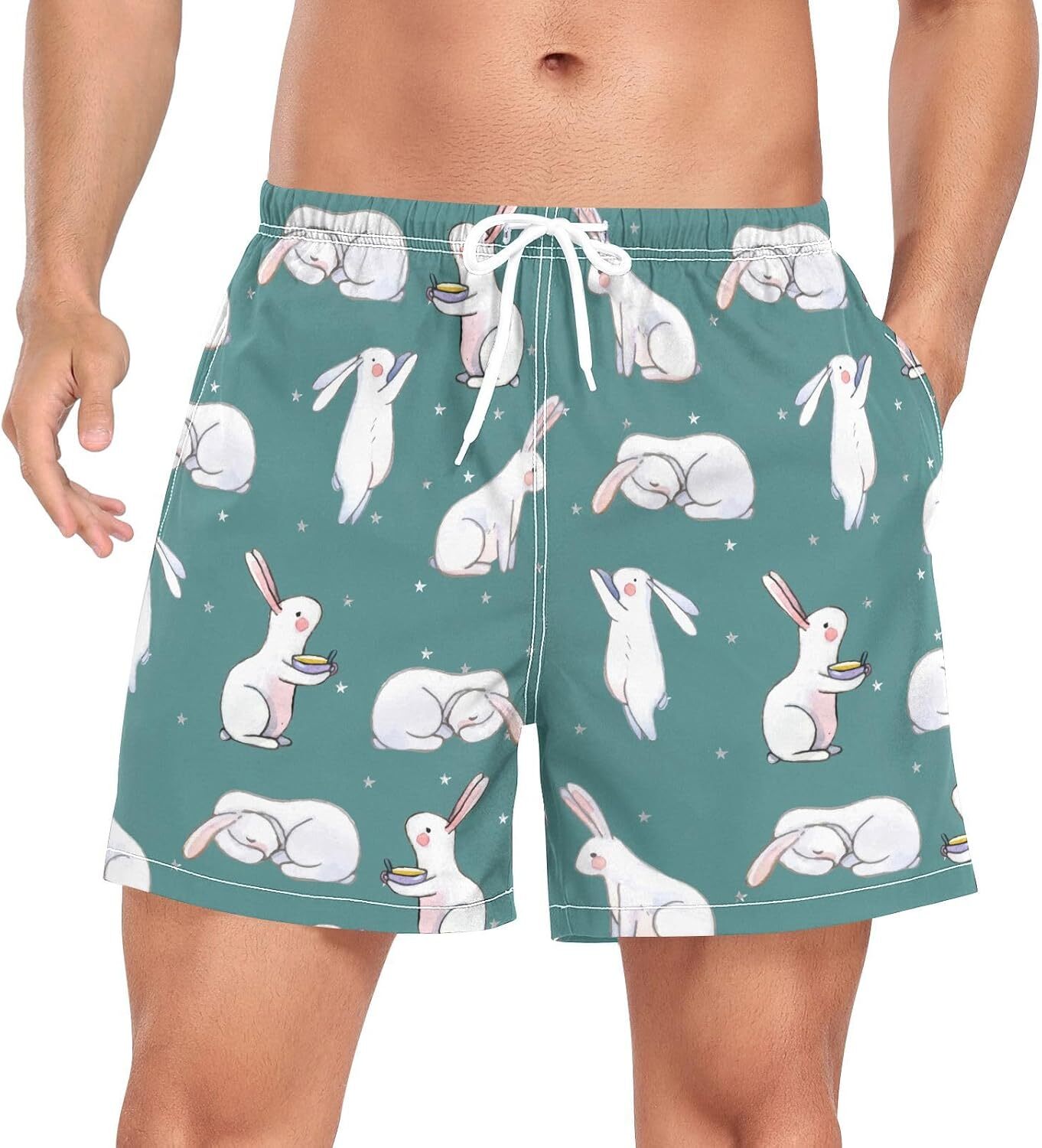 Men's Athletic Shorts Cute Rabbits Easter Bunny Star 2 in 1 Quick Dry Workout Gym Running