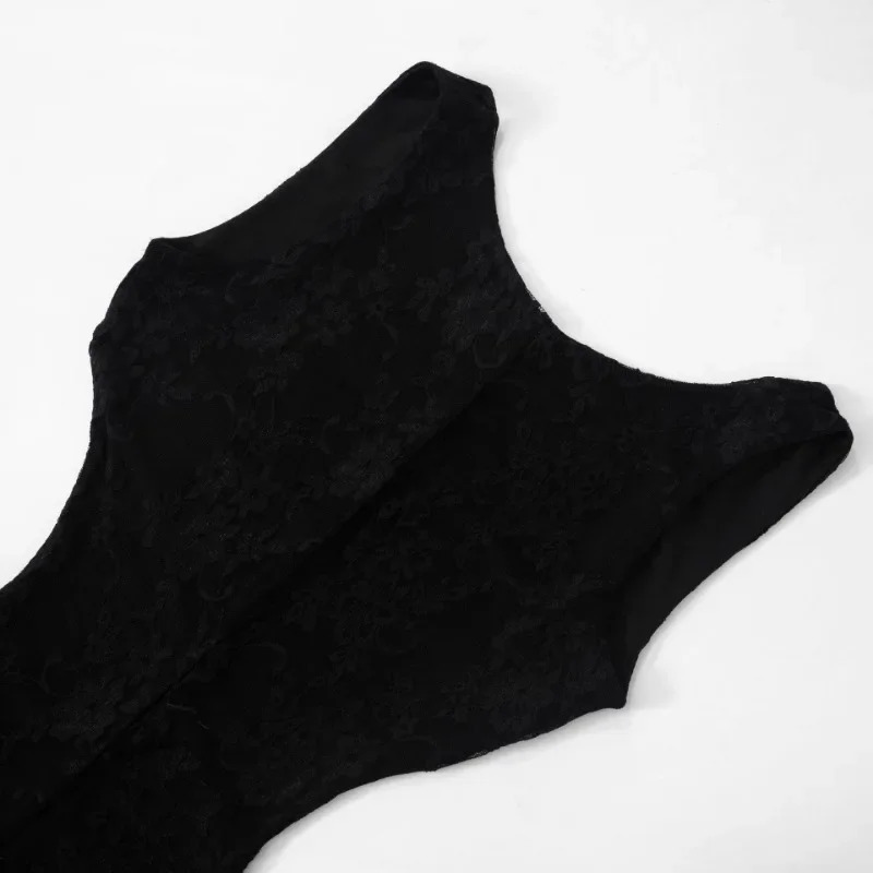Womens sexy black patchwork lace jumpsuit O-neck backless ultra-thin glitter pants one-piece set party club jumpsuit 250314