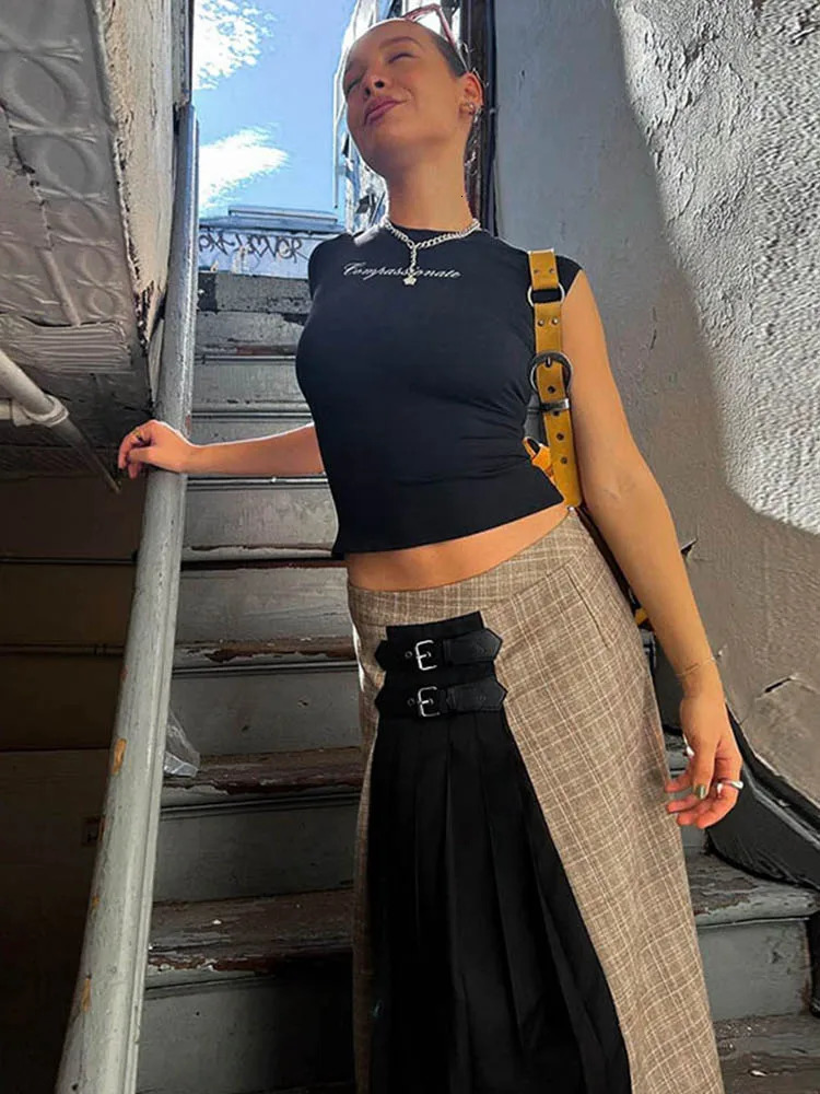Y2k Streetwear Crop Tops Letter Print Black Tees Short Sleeve Graphics T Shirt Womens 250318