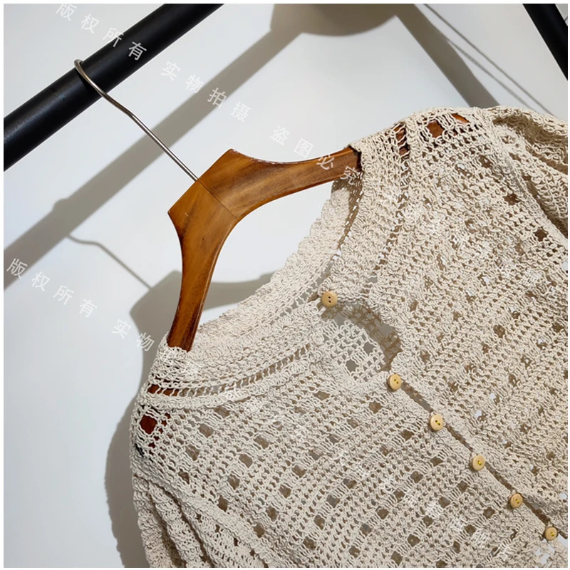 Embroidery Crochet Top Cardigan Flying Sleeve Wavy Hem Crop Tops for Women Korean Fashion Chic Spring Summer Outfit 250318