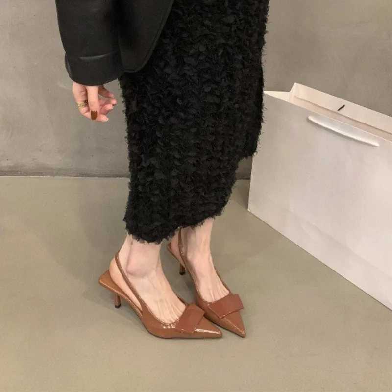 Warm leather sandals French black slider Pointed Toe high H shoes party pump summer Fi buckle sandals Y250317