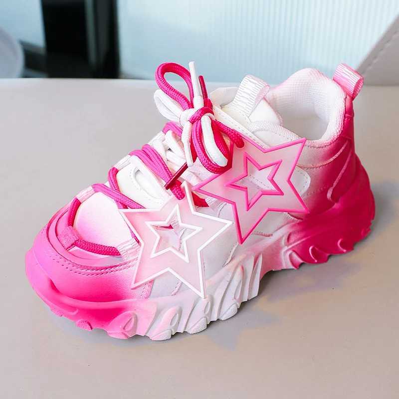 Breathable gradient colored childrens sports shoes suitable for girls and boys breathable short and chubby sports shoes star shaped decorationXJ250318