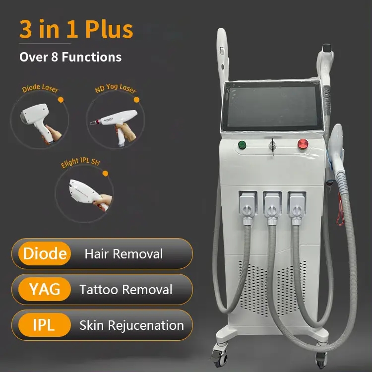 Diode Laser Ice Titanium Hair Removal 3 in 1 Titanium Ice Platinum Diode 755 808 1064nm 3 Wavelength Laser ND YAG Machine Painless Hair Removal