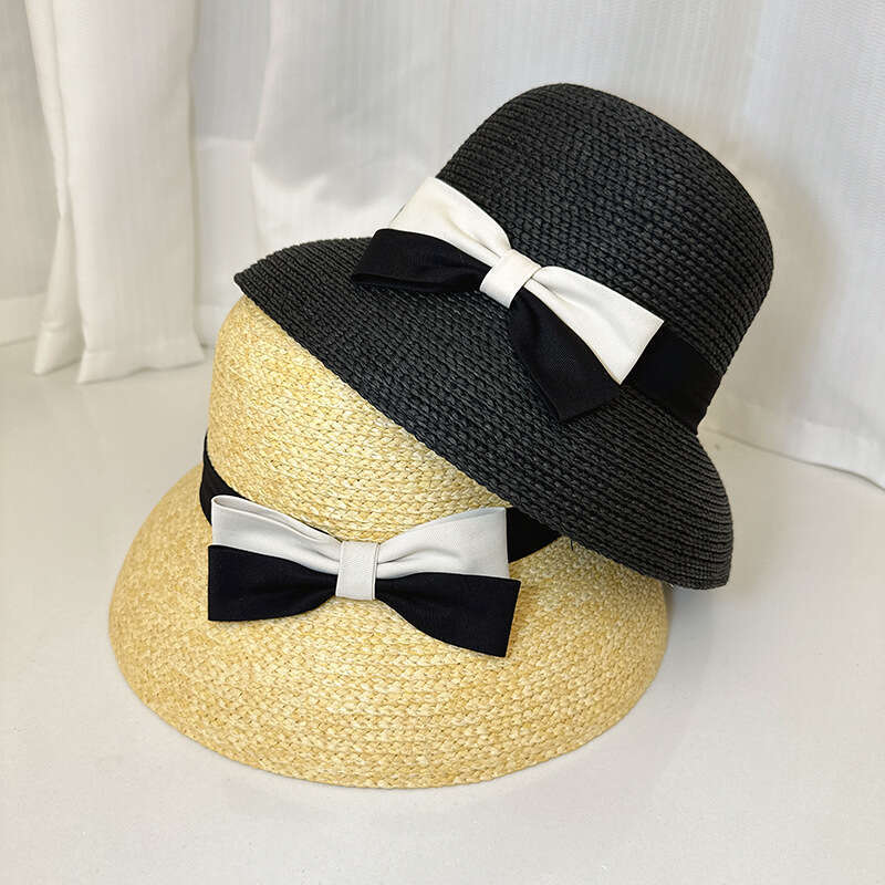 French bow straw women's summer beach vacation sun fashionable lampshade top hat