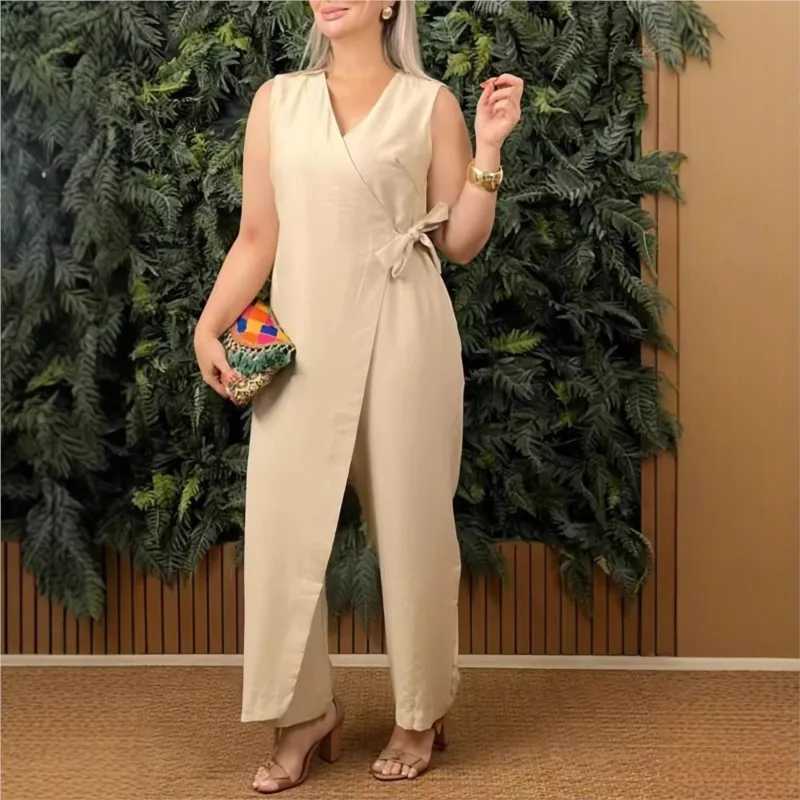 2025 spring/summer new womens solid color V-neck strapless casual and comfortable wide leg jumpsuit X250318