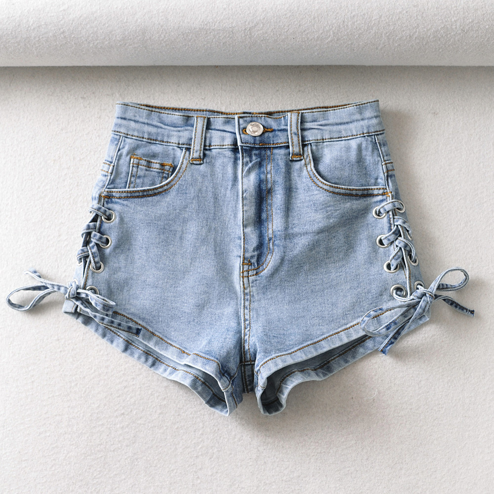 Washed Denim Shorts With Women's High Waisted Straps Double-sided Split Design For Spring Summer Lifting Buttocks And Three Part Hot Pants Fashio