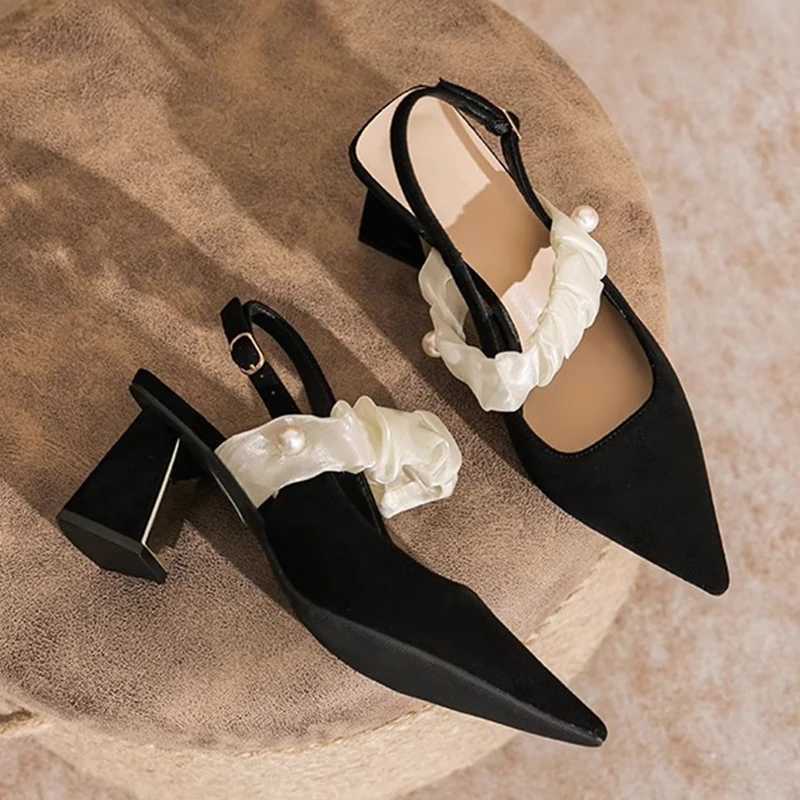 Pearl Mid H sandals elegant Pointed Toe Wen Shoes new 2025 summer short and chubby pump slider party drone Zapatillas Y250317