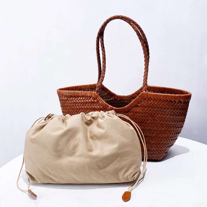 Genuine Leather Handwoven Tote Bags For Women Designer Handbag And Purses 2024 New In Cowhide With Inner Pocket Shoulder