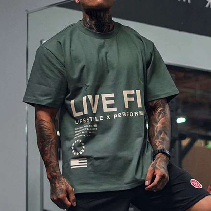 Men's Gym Summer Casual T-Shirt Fiess Running Short Sleeve Tee Tops Fashion Hip-Hop Oversized Shirt Loose Sweatshirt Clothing