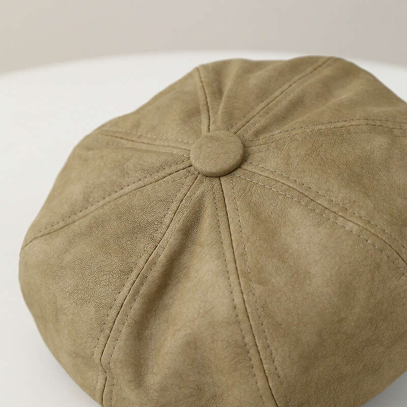 Women's autumn and winter leather octagonal women's Korean version three-dimensional hat, fashionable newsboy hat