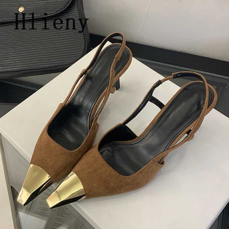 Hlieny Spring Street Style Back Strap Pumps New Hot Wen Sexy Splicing Pointed Toe Elegant Thin Low H Me Party Dress Shoes Sandal Z250311