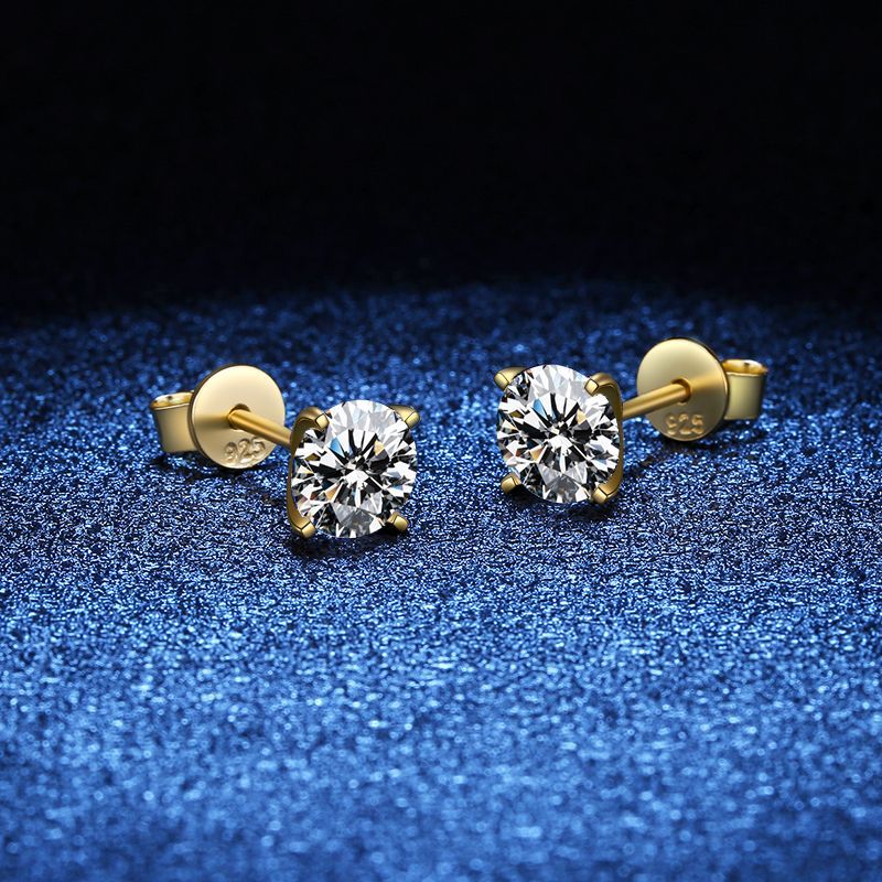 Women Fine Jewelry Solitaire Classical 4 Claw Real 100% 925 Sterling Silver 18K Gold Fill Round Cut White Moissanite Diamond Party Lady Stud Earring G