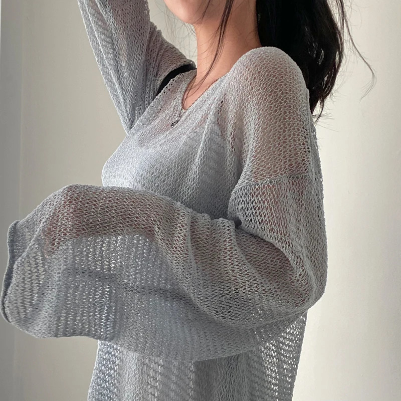 Women Lazy Style Full Sleeves Jumpers Tops Hollow Out Sexy Women Fashion Casual Streetwear Chic Femme Sweaters Pullovers 250318