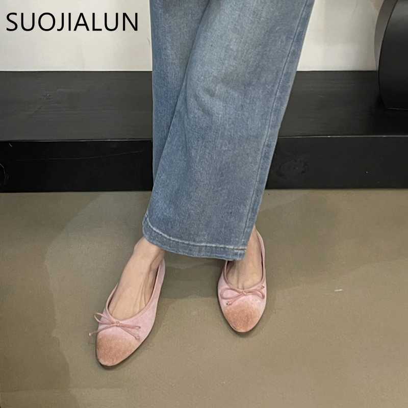 SUOJIALUN 2024 Spring New Wenping Shoes Fi Bow Round Toe Womens Ballet Shoes Light Slip Dress Ballet Shoes Y250317