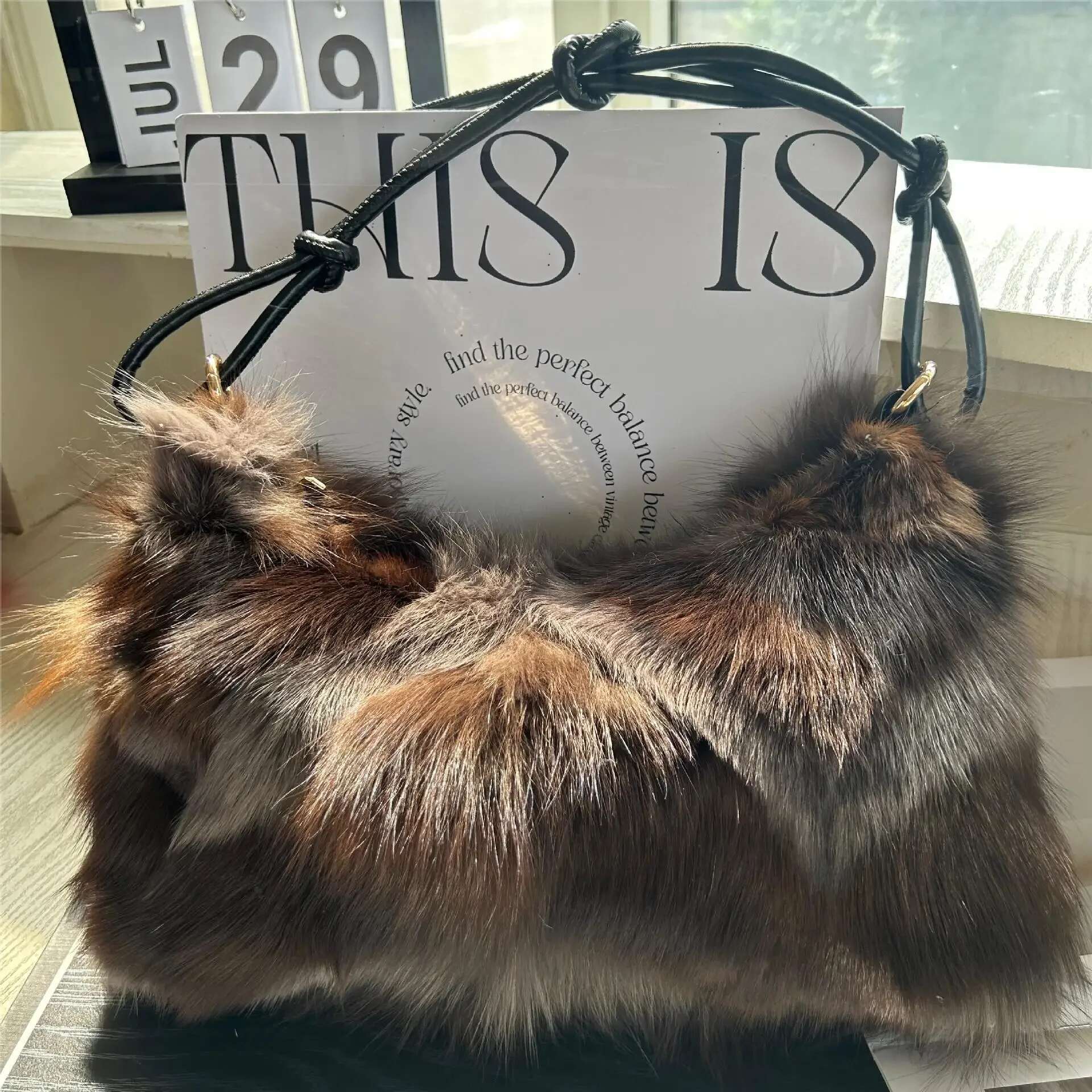 Fashion Fox Fur Bags For Woman Designer Women Handbag Fluffy Warm Plush Shoulder Winter Soft Tote Crossbody Bag New
