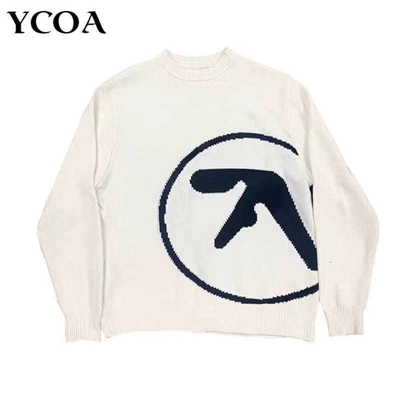 Mens Sweater Aphex Twin Knit Winter Oversized Vintage Long Sleeve Tops Jumper Pullover Y2k Streetwear Graphic Fashion Clothing 250318