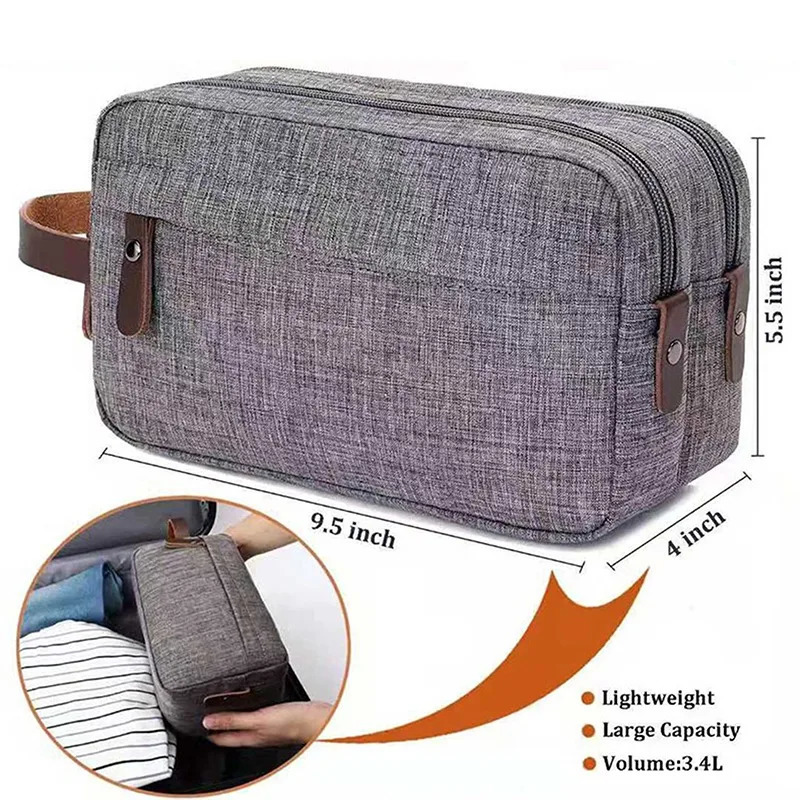 Casual Canvas Cosmetic Bag With Leather Handle Travel Men Wash Shaving Women Toiletry Storage Waterproof Organizer Bag 250314