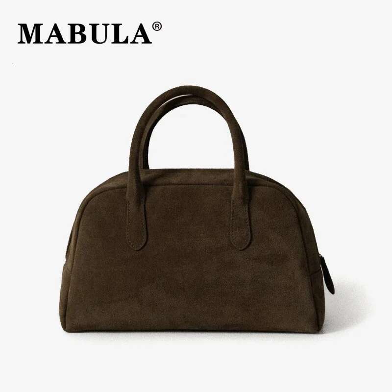 MABULA Vintage Women Genuine Suede Leather Tote Handbag Design Top Handle Phone Purse Fashion Ladies Work Commuter Bag