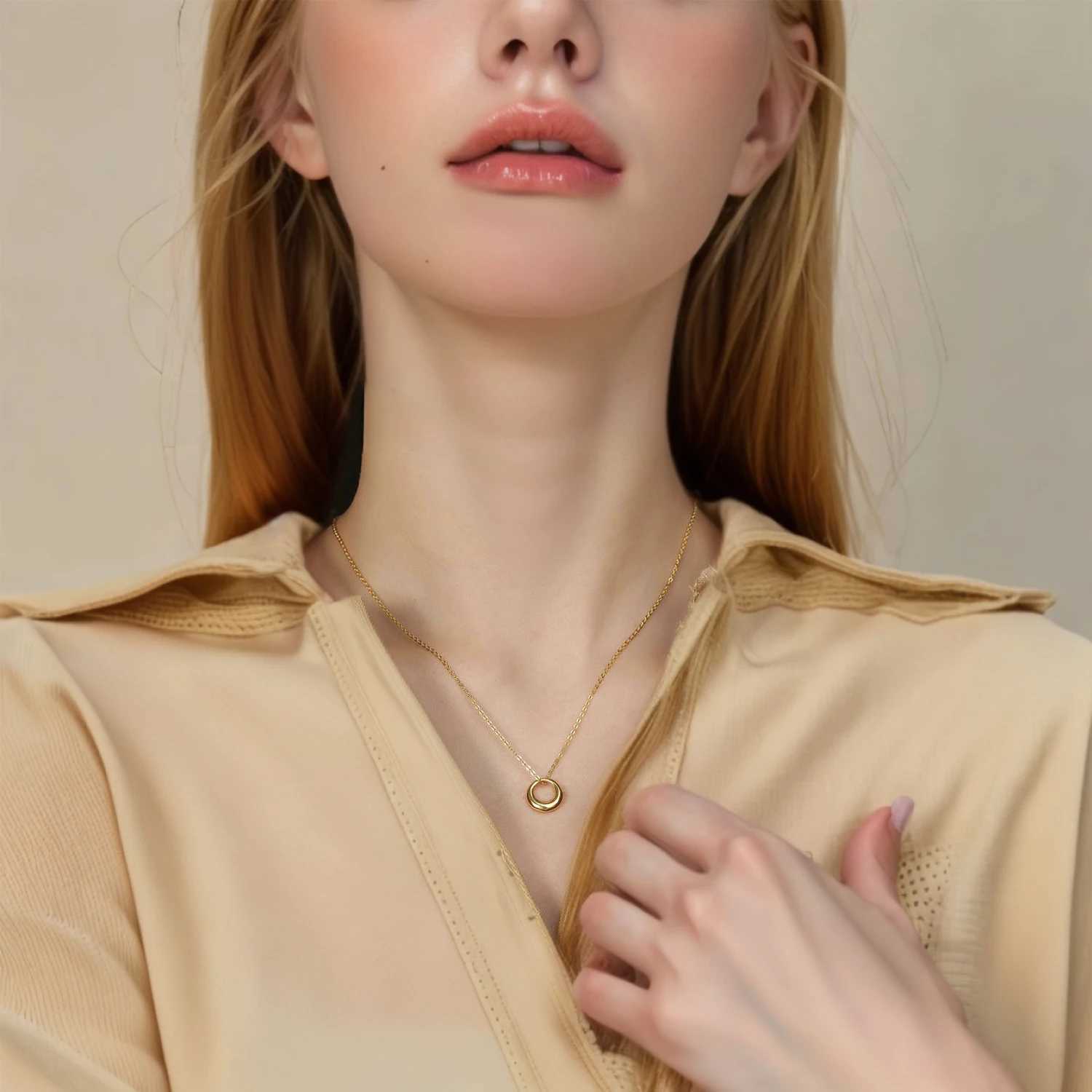 O-chain necklace with 15x15mm hollow circular pendant - the smallest and cutest stainless steel jewelry a daily gift for women W250318
