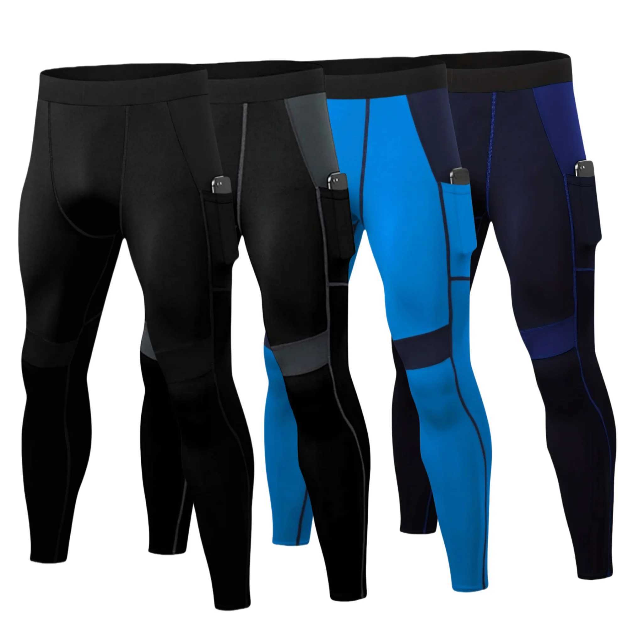 Mens compression pants with pockets exercise legs run tight cool and dry workout gym W250318