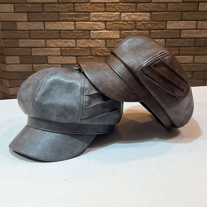 British leather pleated octagonal for women to show off their face temperament during spring and autumn outings, painter hat trend