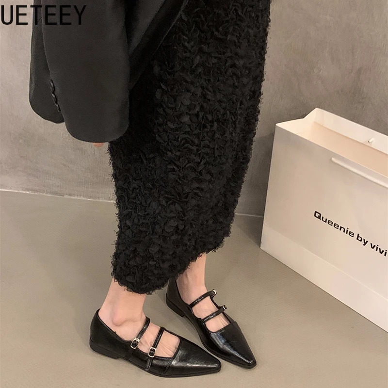Pointed Toe Women Mary Jane Shoes Fashion Shallow Buckle Shoes Ladies Casaul Dress Low Heel Leather Shoes 250318