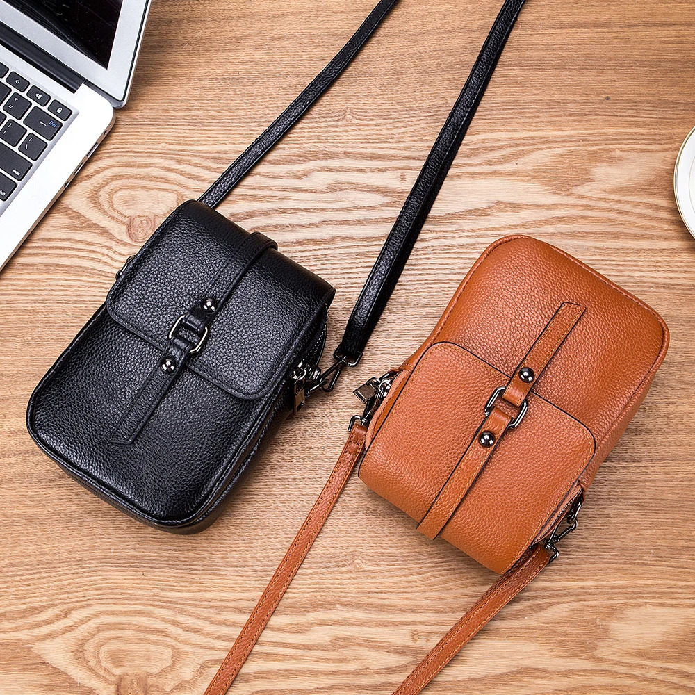 Genuine Leather Women Small Shoulder Bag Cute Crossbody Messenger Bags Female Little Soft Purse Double Zipper Pockets Handbag 250314