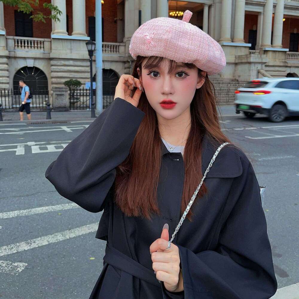Korean Fashion Embroidered wer Beret Women's Autumn and Winter New Style Celebrity Fragrance Warm Plaid Painter Hat