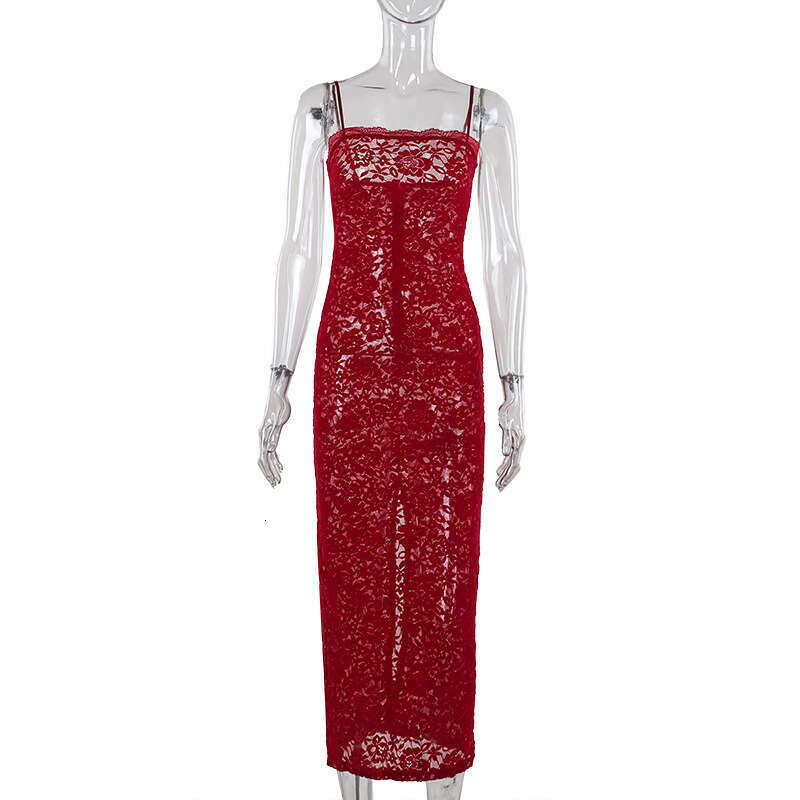 Women's Swimsuit Tight Dress Zx24379 Autumn 2024 New Long Skirt, Elegant And Sexy Slimming Lace Hollow Strap Dress