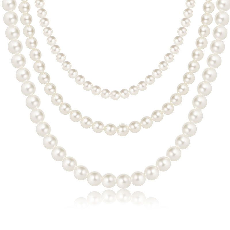8/10/12MM Imitation Pearl Three Layer Necklace Women Wear Multi-layer Choker Collarbone Chain Jewelry
