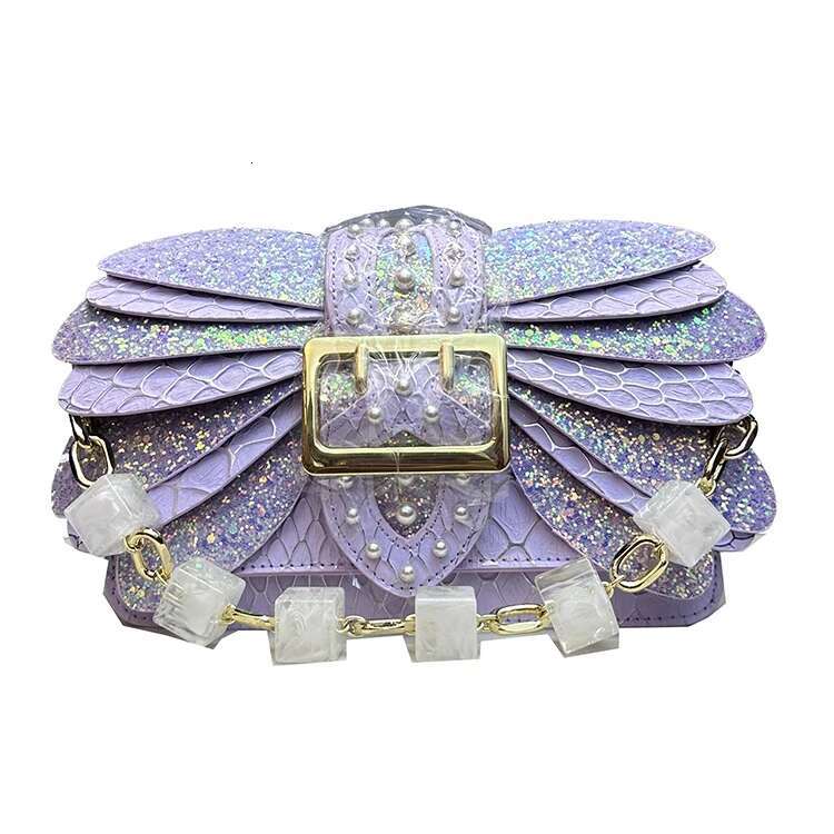 New 2024 Pearl Rivets Wings Women Genuine Leather Trendy Handbags Lady Small Square Shoulder Messenger Bag Sequin Bags