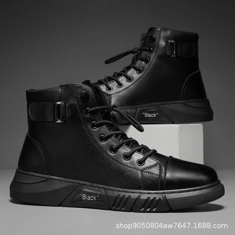 Trendy Martin high top, casual leather 2022 large British men's boots, plush and warm