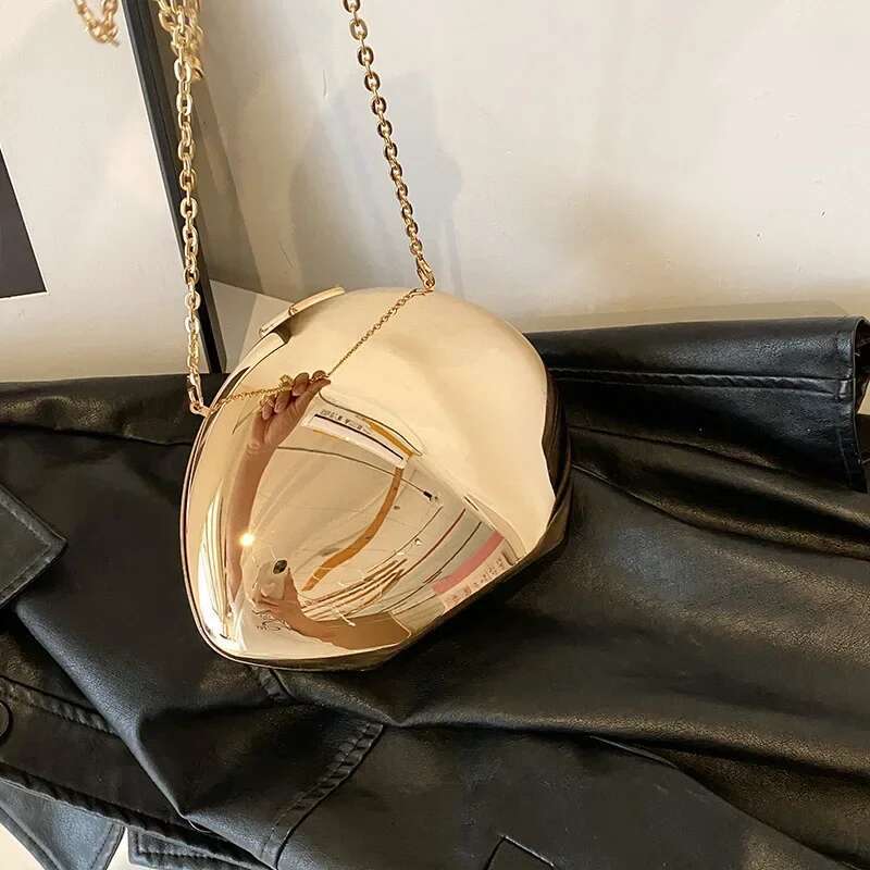 Designer Acrylic Shell Shape Clutch Gold Sier Women Evening Party Bag Cute Shiny Metal Shoulder Crossbody Bags Small Purse