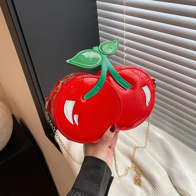 PU Exquisite Zipper Crossbody Bags Solid Cherry Cute Ladies Bags 2025 High Quality CHAINS Hard Versatile Womens Handbags R250318