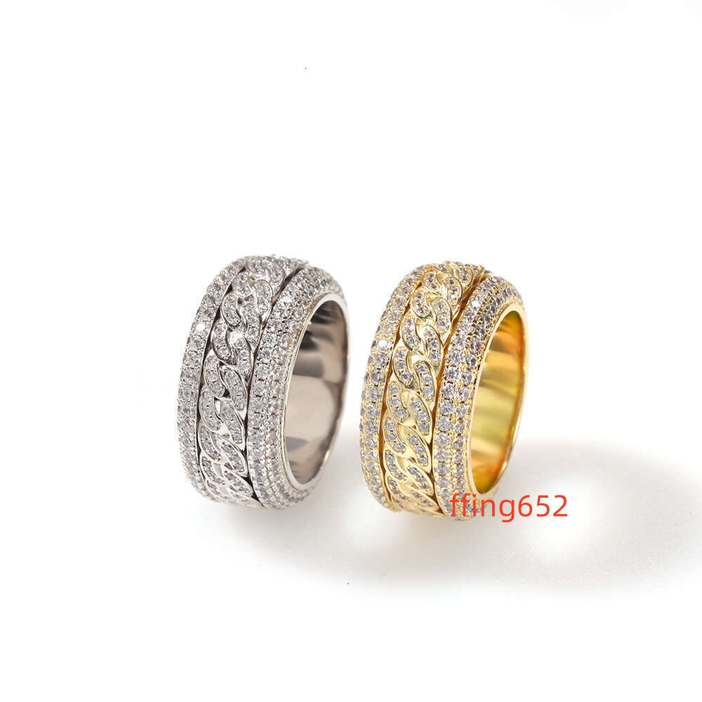 Hip Hop Rotable Cuban Ring Gold Fashion Personality Trendy Ring moissanite diamond 18k gold sterling silver cuban women ring