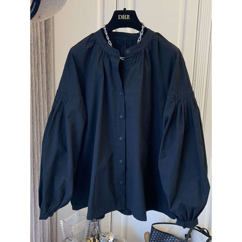 Spring and Autumn new clothing French pleated bubble sleeves loose top, women's stylish chic small shirt
