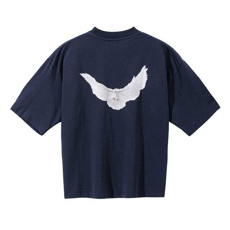 Michael sage streetwear high-quality retro YZY DOVE DONDA loose oval pigeon print mens T-shirt topXJ250318