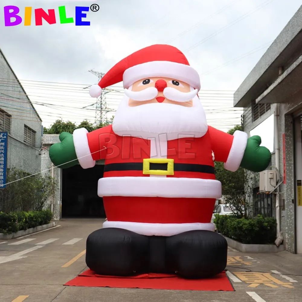 12m height (40ft) Fantastic Giant Christmas Inflatable Santa Claus With Green Gloves&Black Belts Blower For Outdoor Decorations