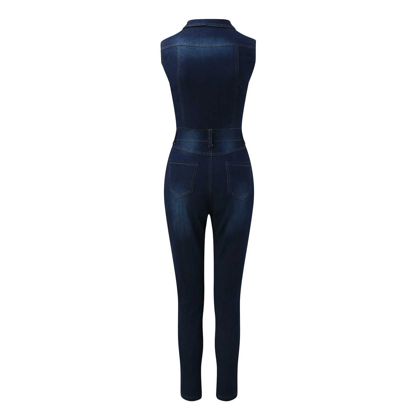 Denim jumpsuit for women elegant Vintgae Slvels lapel button ultra-thin jeans overalls fashionable high waisted Str one-piece jumpsuit X250318