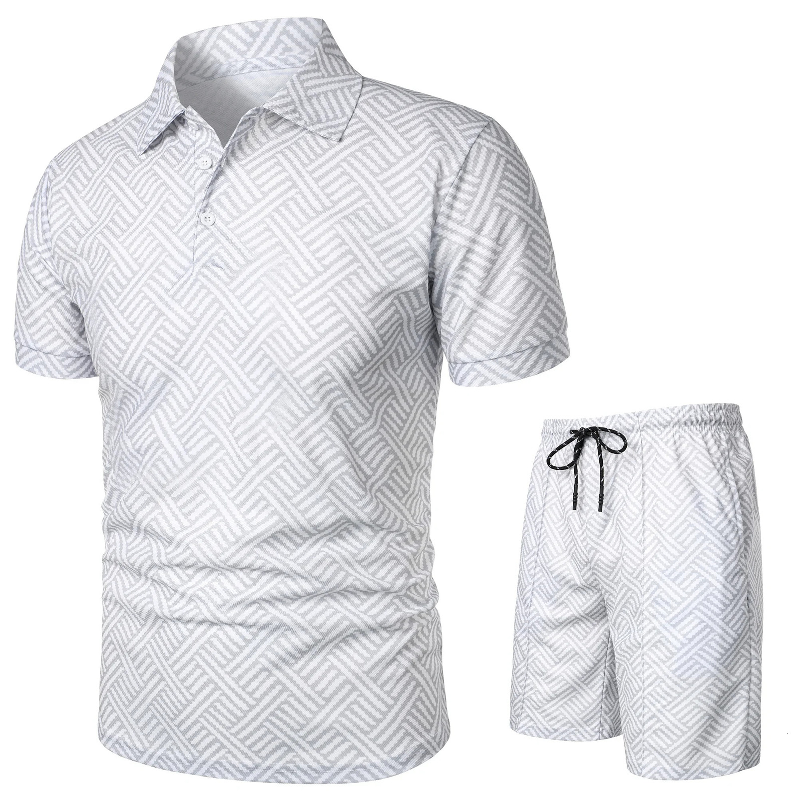 Mens summer fashion casual 3D printed Polo shirt lapel casual suit 250314