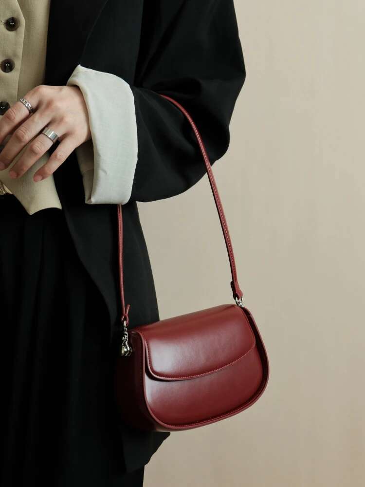 Vintage Stylish Bury Noble Ladies Saddle Small Glossy Split Cow Leather Women Crossbody Shoulder Bag High-End Daybag