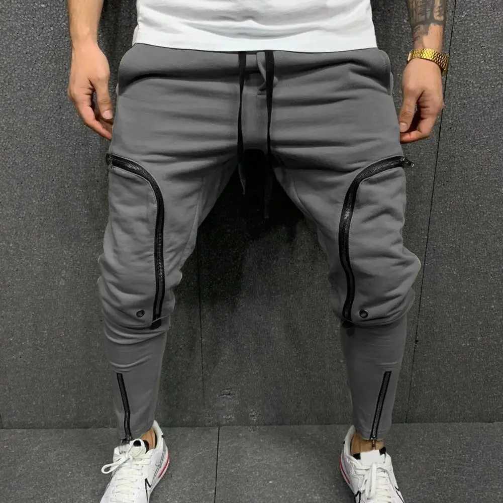 Commodity pants mens solid color drawstring casual multi zipper pocket mens harem pants W250318