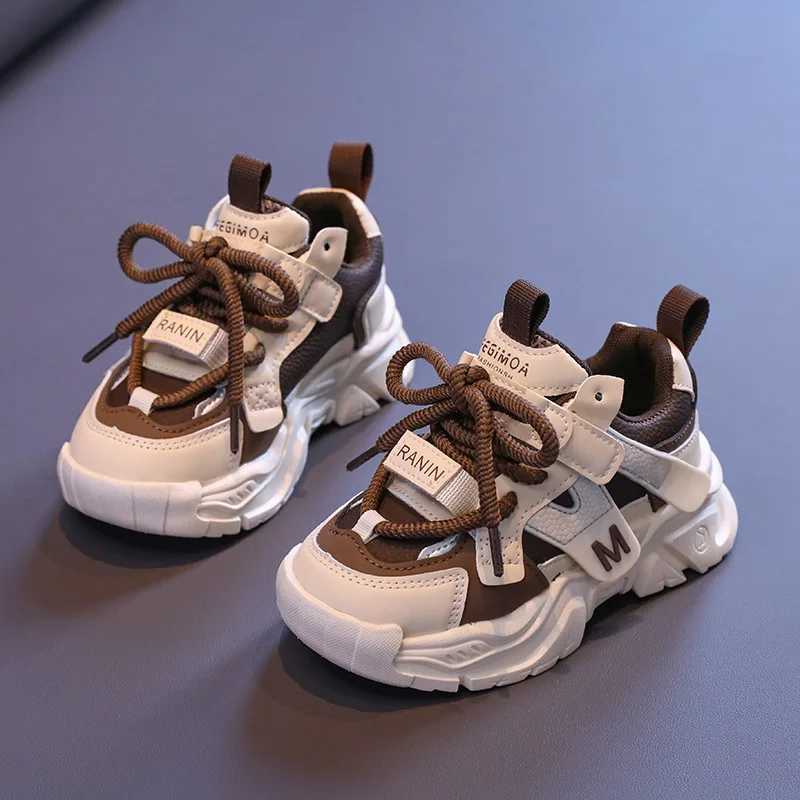 Childrens sports shoes 2024 autumn childrens casual sports shoes boys patch work color soft PU leather boys breathable tennis shoes W250318